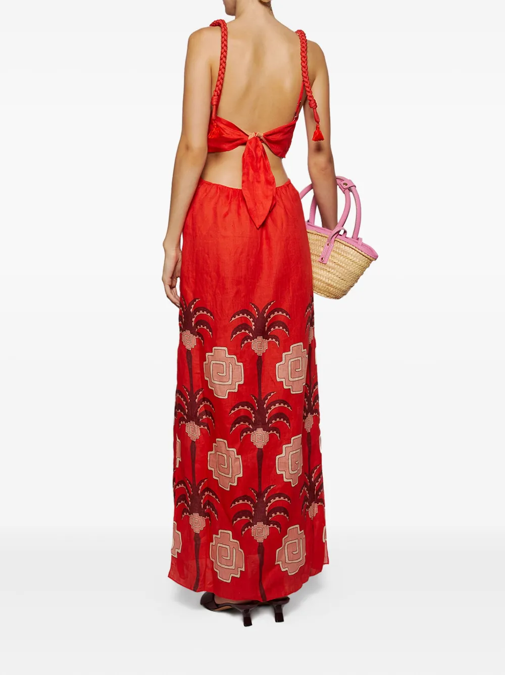 Johanna Ortiz Cut-out Palm-tree Print Dress In Red