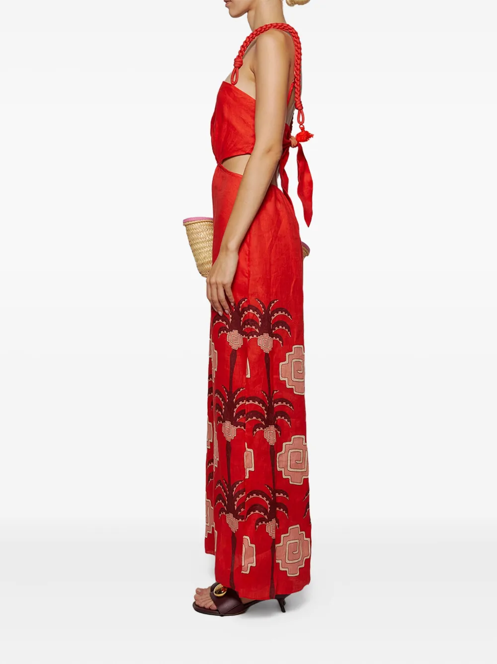 Johanna Ortiz Cut-out Palm-tree Print Dress In Red
