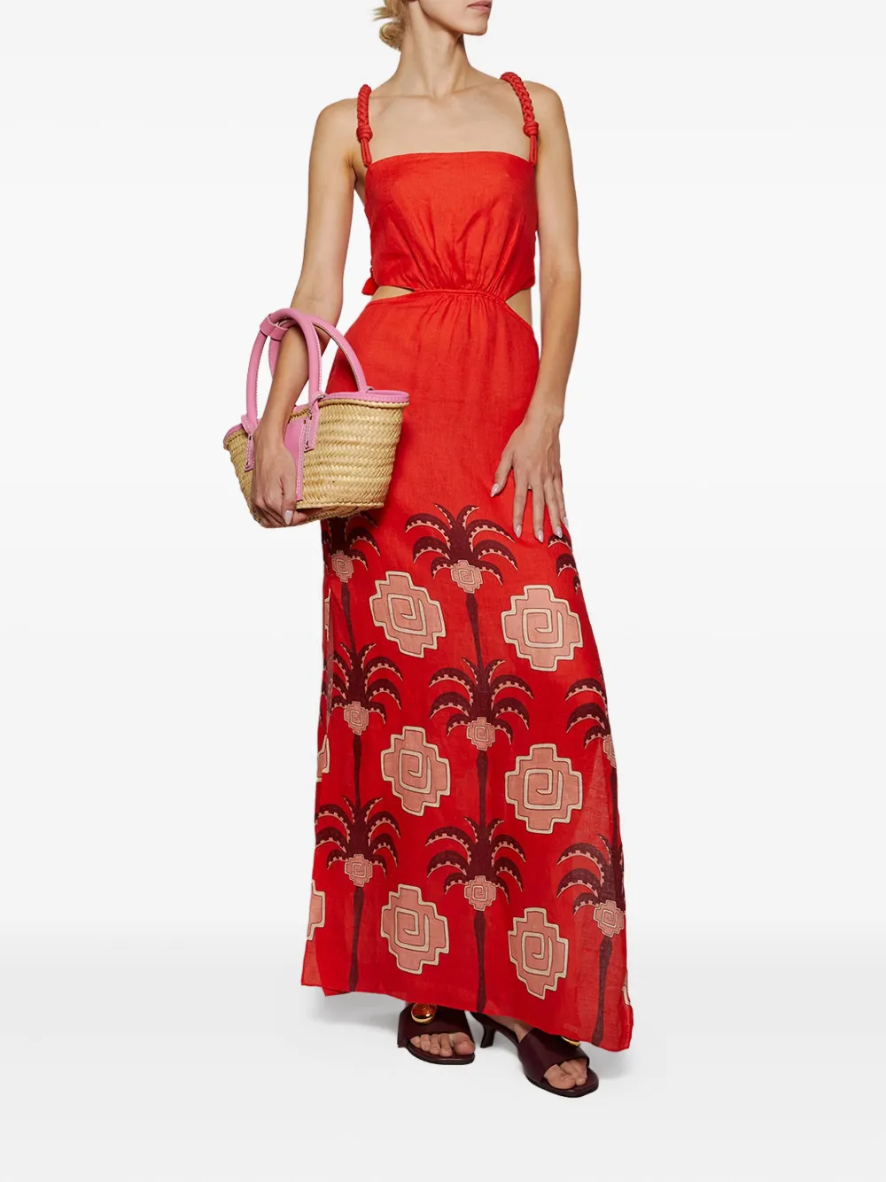 Johanna Ortiz Cut-out Palm-tree Print Dress In Red