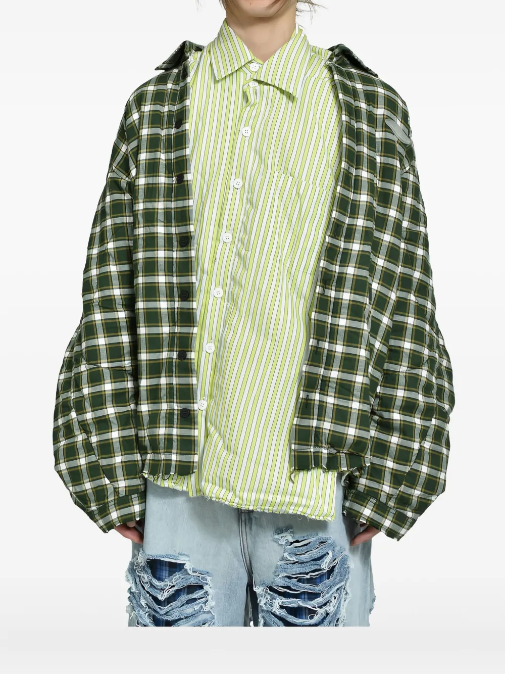 Natasha Zinko Pleated Moto Shirt In Green