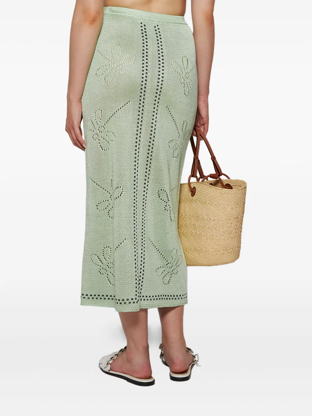 Calle Del Mar Garden Party Dragonfly-pattern Knitted Skirt In Green
