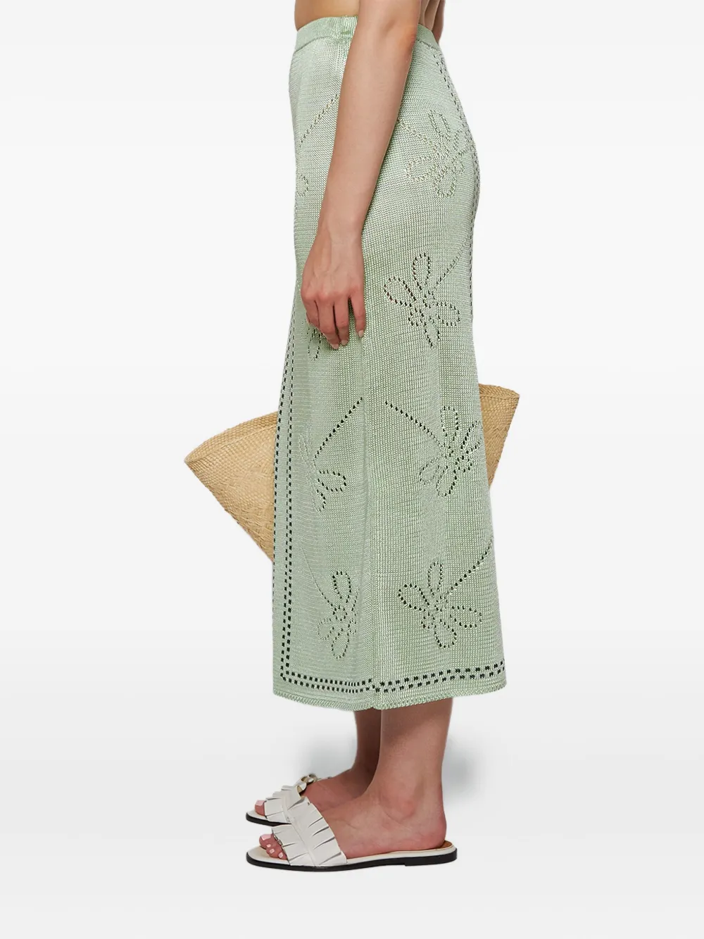 Calle Del Mar Garden Party Dragonfly-pattern Knitted Skirt In Green