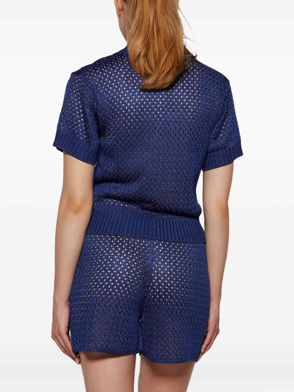 Calle Del Mar Open-knit Polo Top In Blue