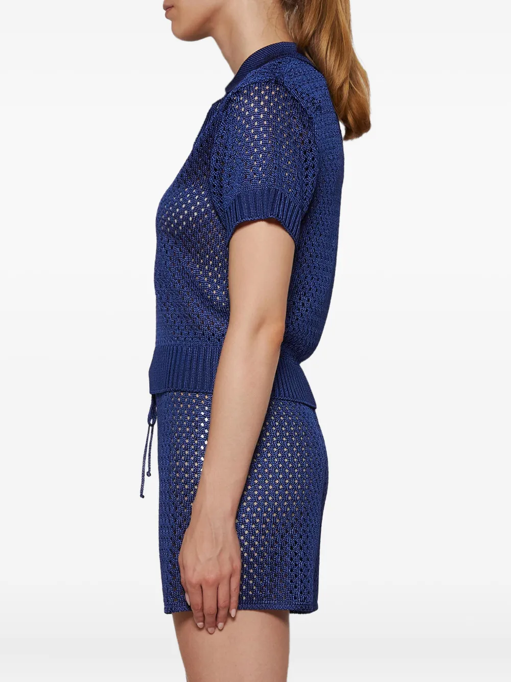 Calle Del Mar Open-knit Polo Top In Blue