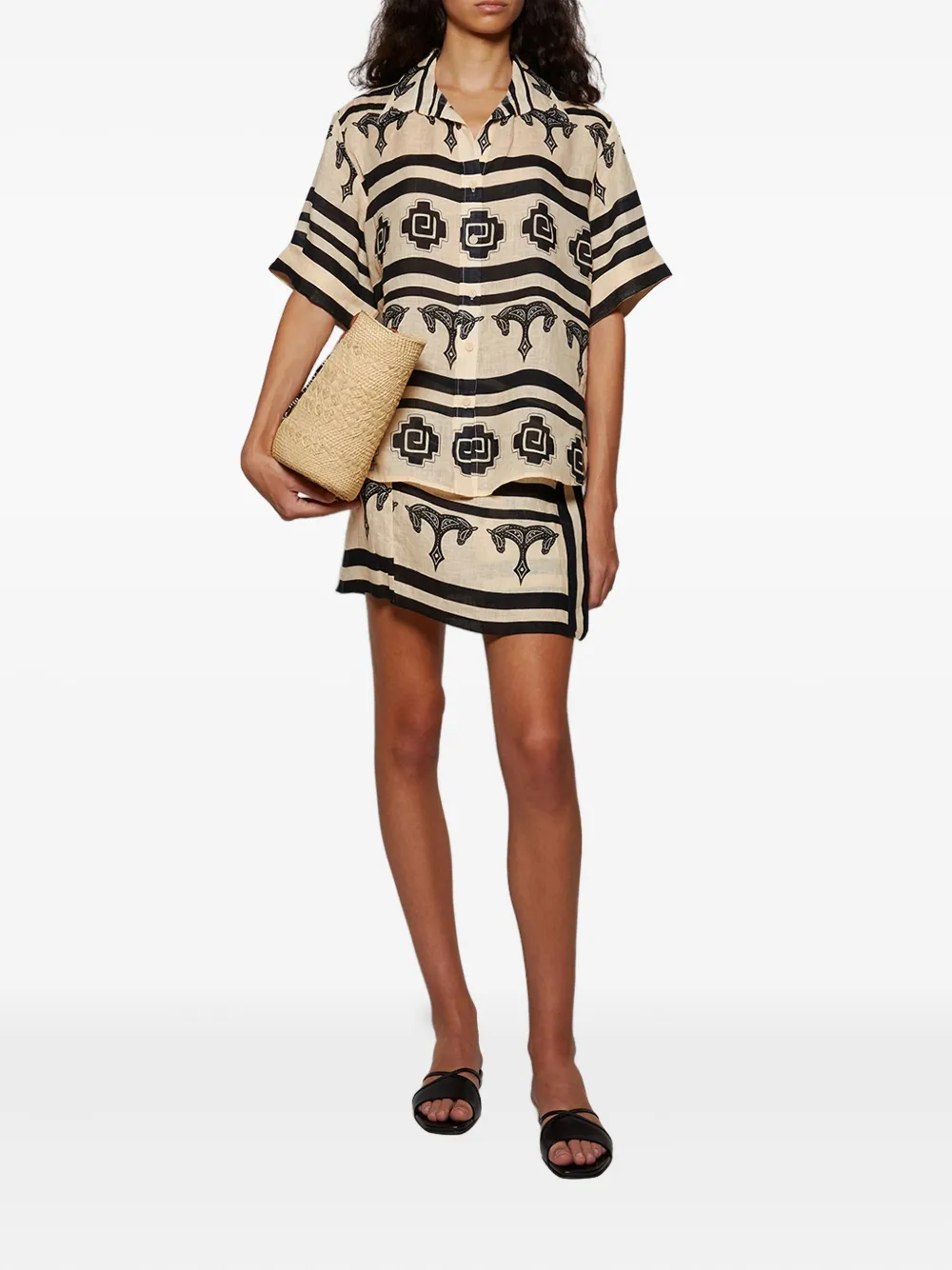 Johanna Ortiz La Creciente gestreepte blouse met paardenprint - Beige