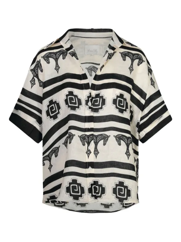 Johanna Ortiz La Creciente Horse-print Striped Shirt in Neutrals