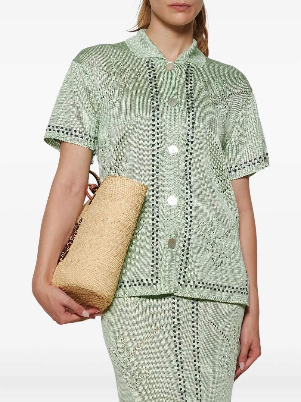 Calle Del Mar Garden Party Short-sleeve Knitted Shirt In Green