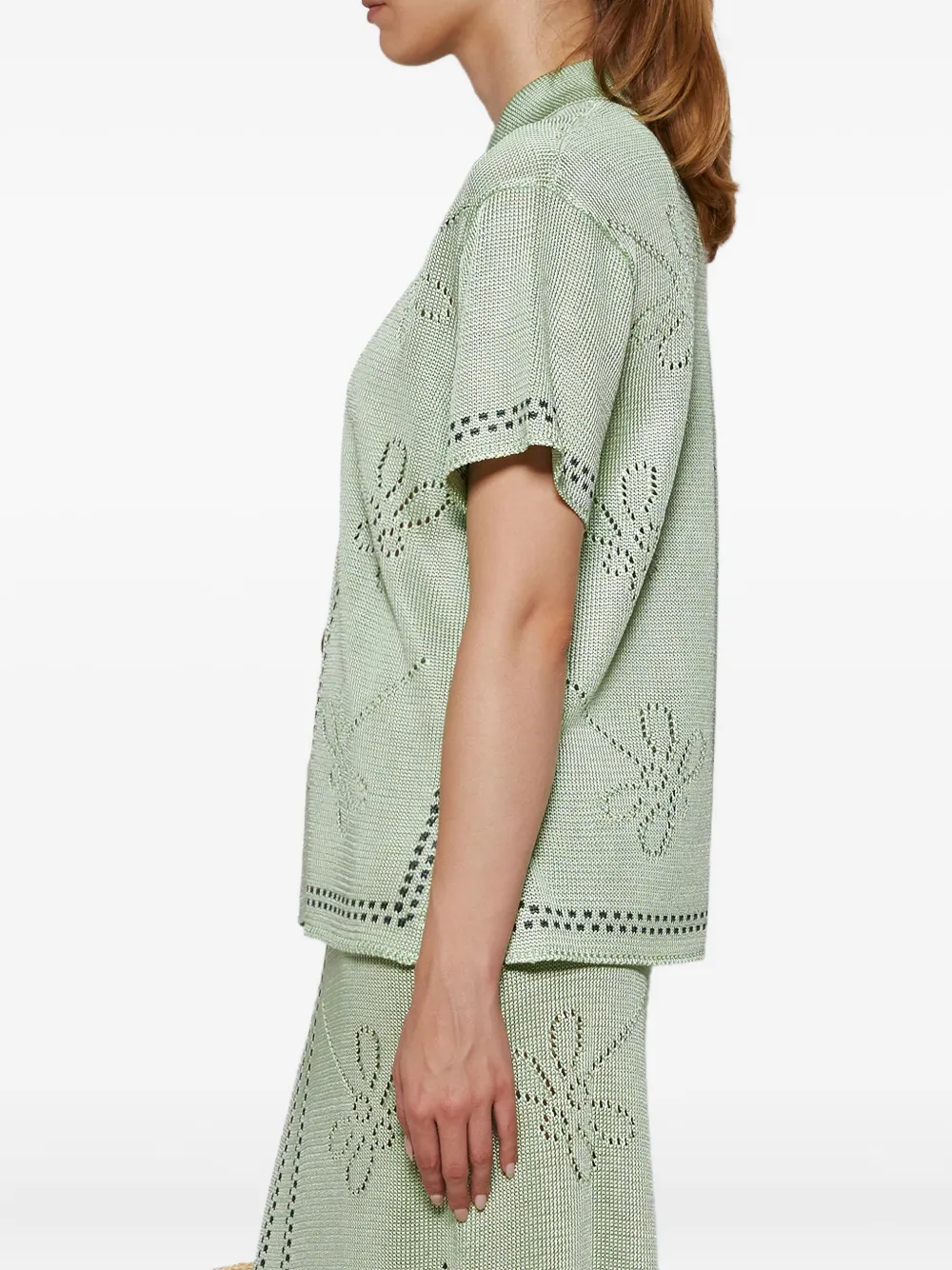 Calle Del Mar Garden Party Short-sleeve Knitted Shirt In Green