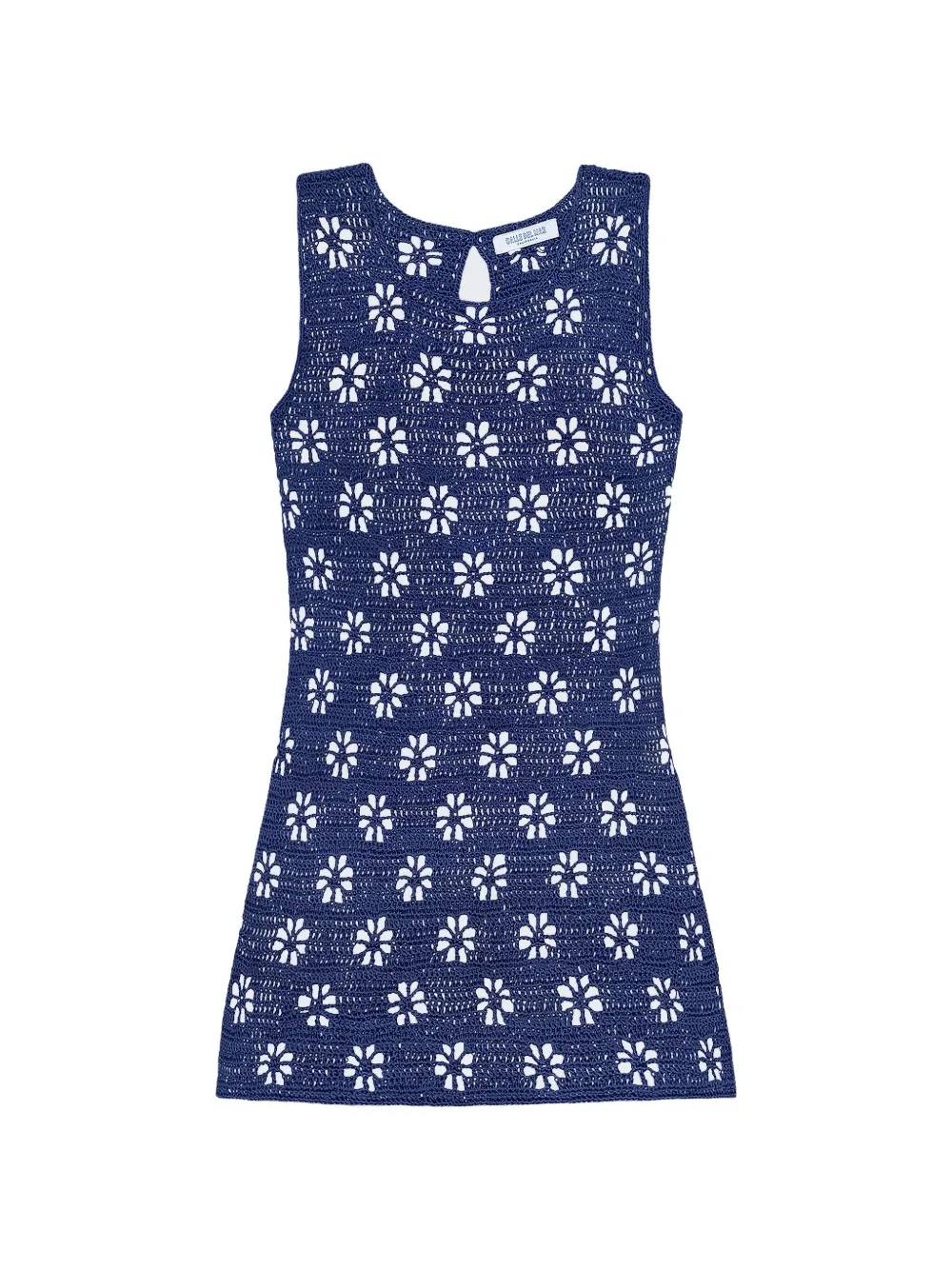 Calle Del Mar Floral Crochet Mini Dress In Blue