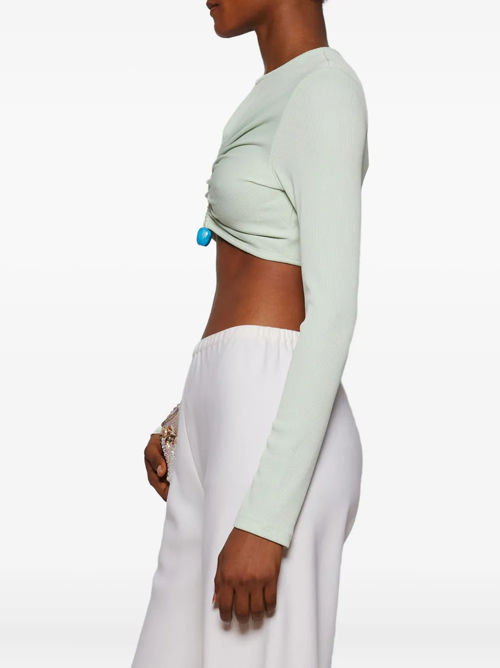Christopher Esber Crystal-pin Ribbed Top In Green