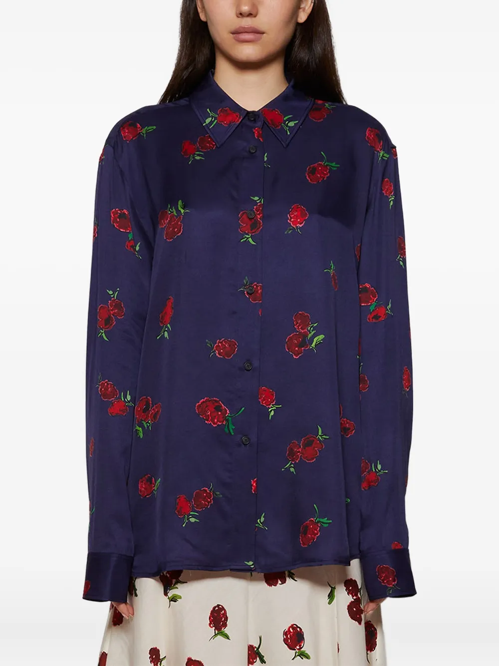  Khaite Rose-print Button-down Shirt - Blue 
