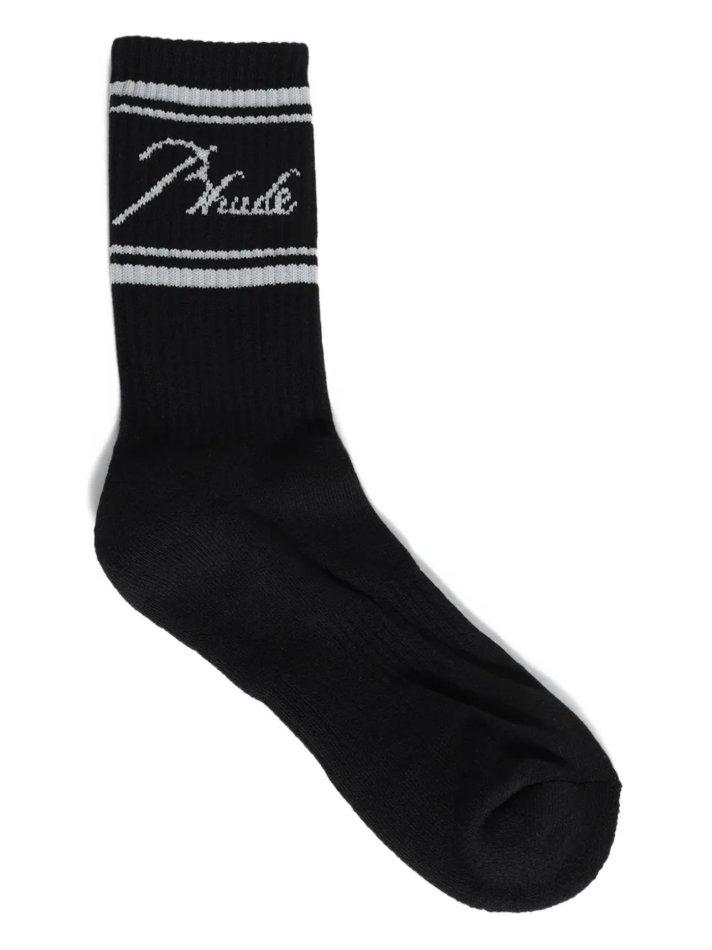 RHUDE script logo-detail striped sock | Black | Image 1