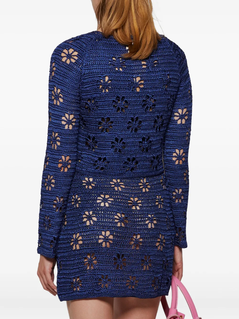 Calle Del Mar Floral Crochet Cardigan In Blue