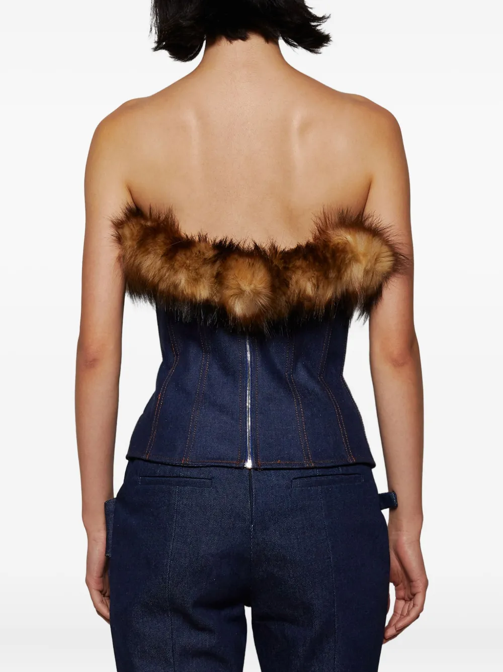 David Koma Detachable Faux-fur-trim Corset Top In Blue