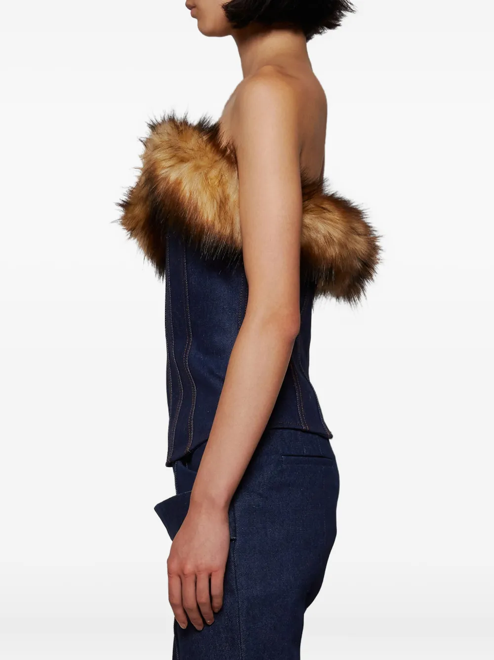 David Koma Detachable Faux-fur-trim Corset Top In Blue