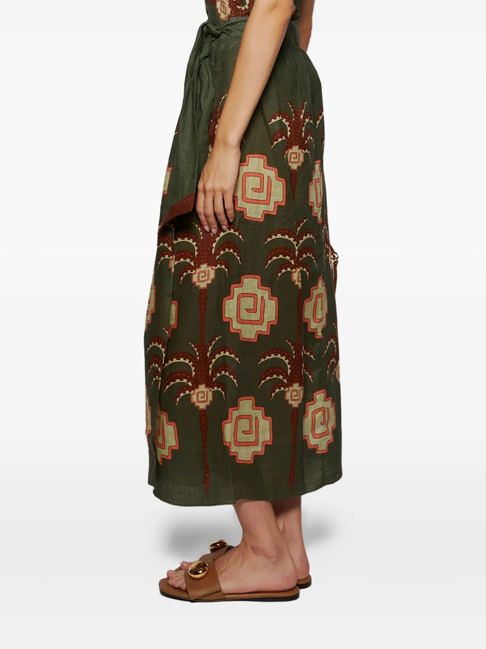Johanna Ortiz Amazon Echoes Printed Linen Midi Wrap Skirt In Green