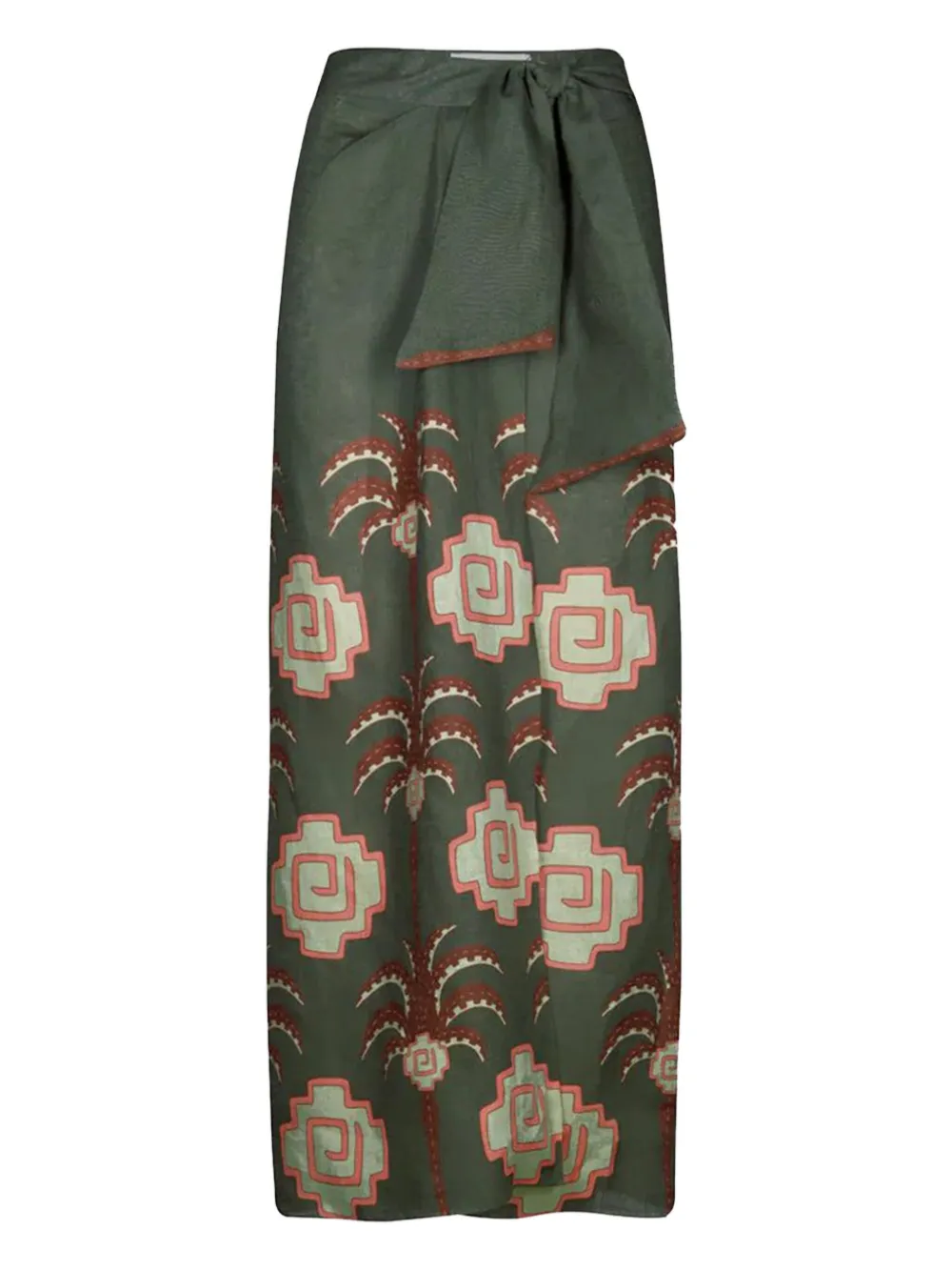Johanna Ortiz Amazon Echoes Printed Linen Midi Wrap Skirt In Green