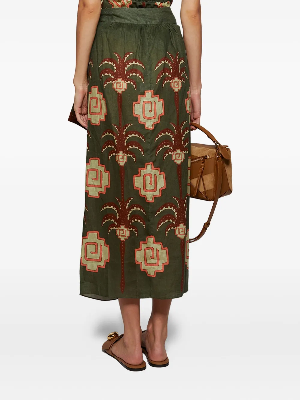 Johanna Ortiz Amazon Echoes Printed Linen Midi Wrap Skirt In Green
