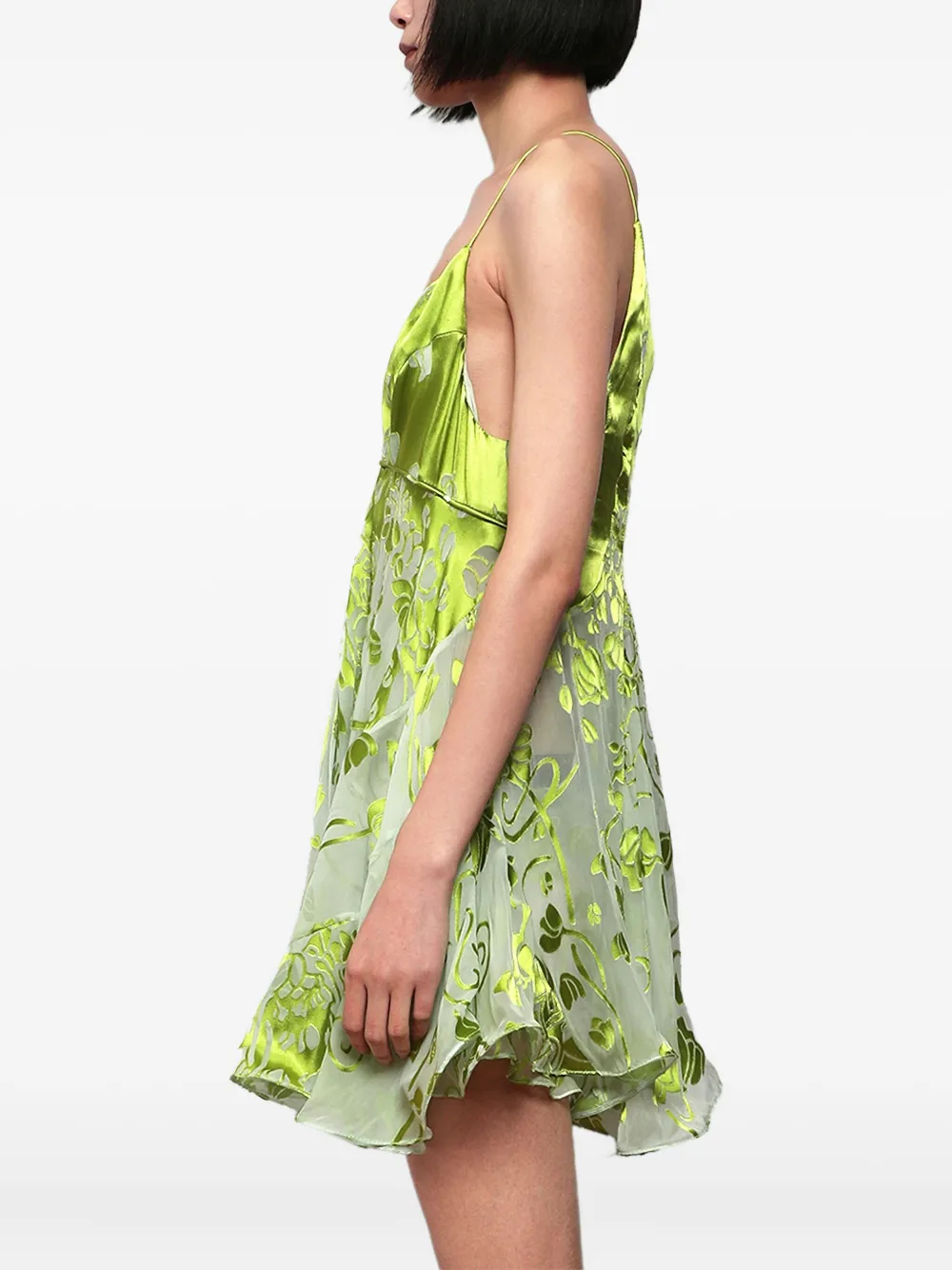 Christopher Esber Burnout Floral-print Mini Dress In Green