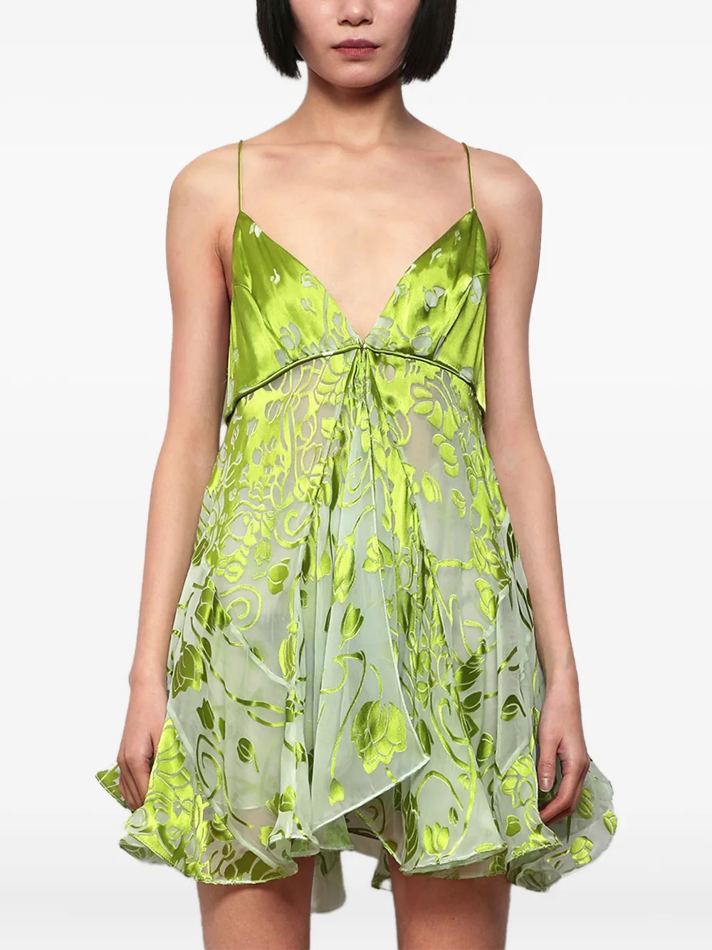 Christopher Esber Burnout Floral-print Mini Dress In Green