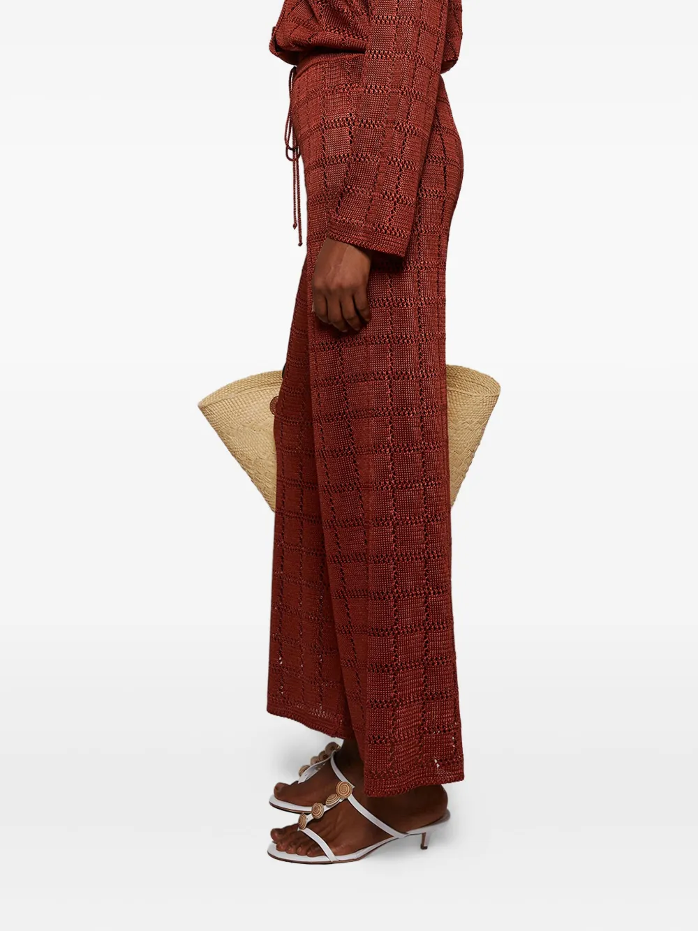 Calle Del Mar Grid-pattern Knitted Trousers In Red
