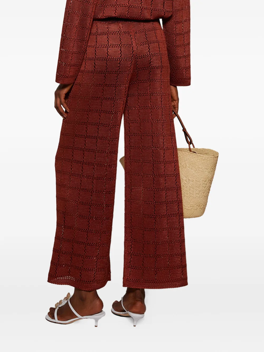 Calle Del Mar Grid-pattern Knitted Trousers In Red