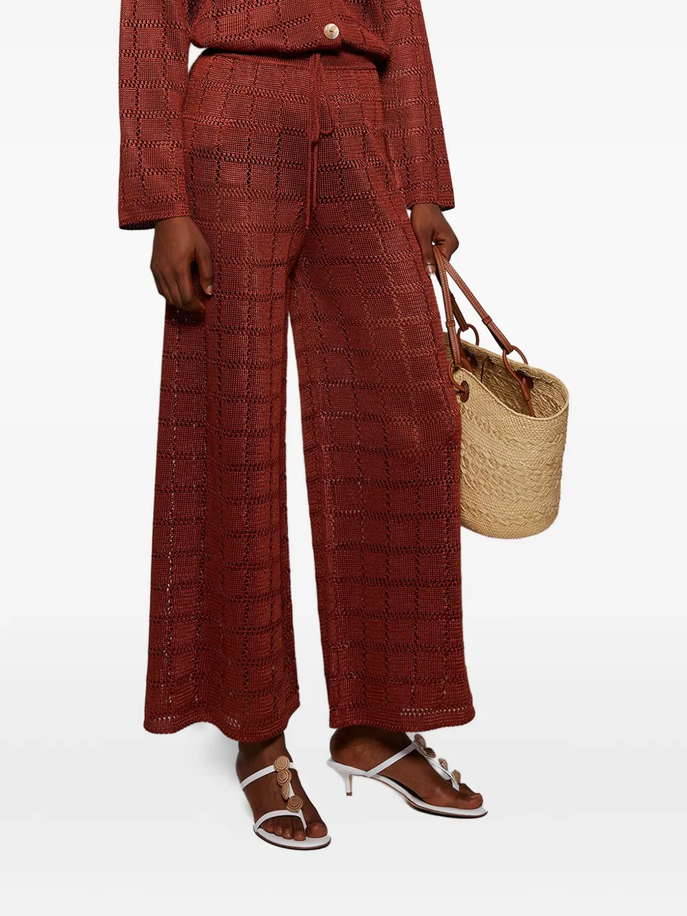 Calle Del Mar Grid-pattern Knitted Trousers In Red