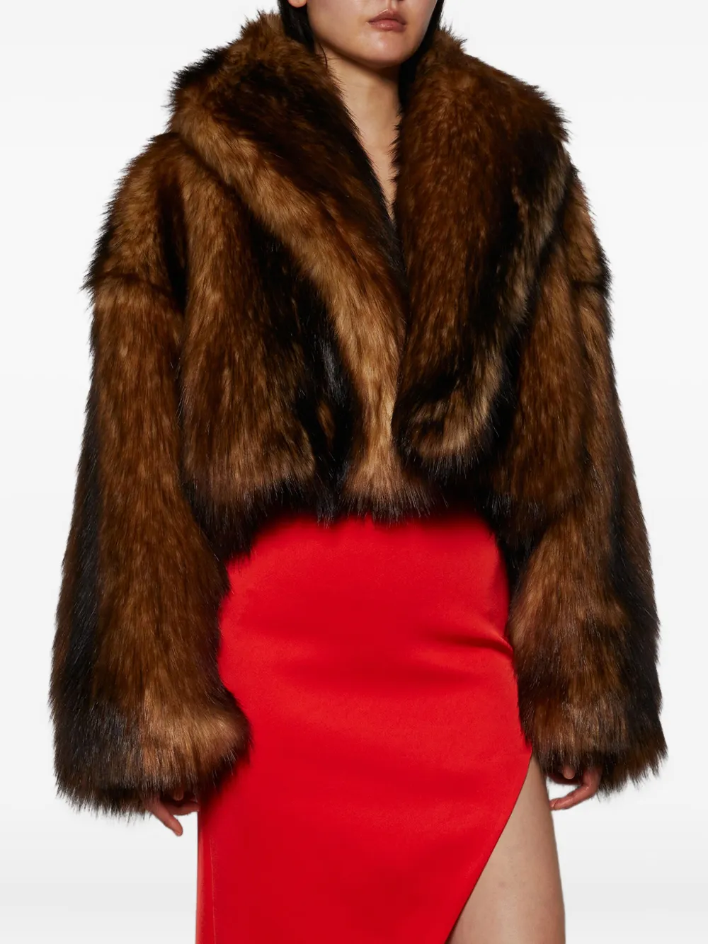  David Koma Faux-fur Cropped Coat - Brown 