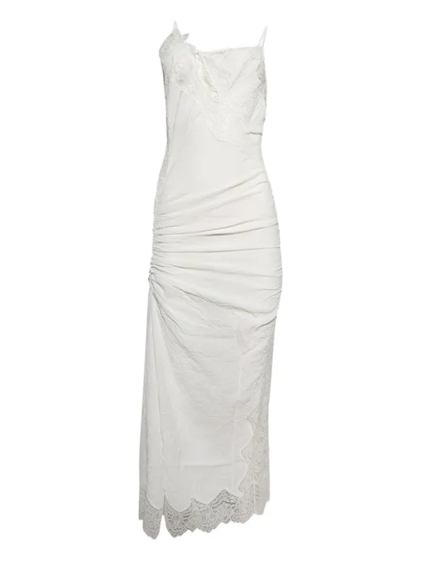 knee length dresses for ladies Self-Portrait - White Linen Lace Insert Midi Dress