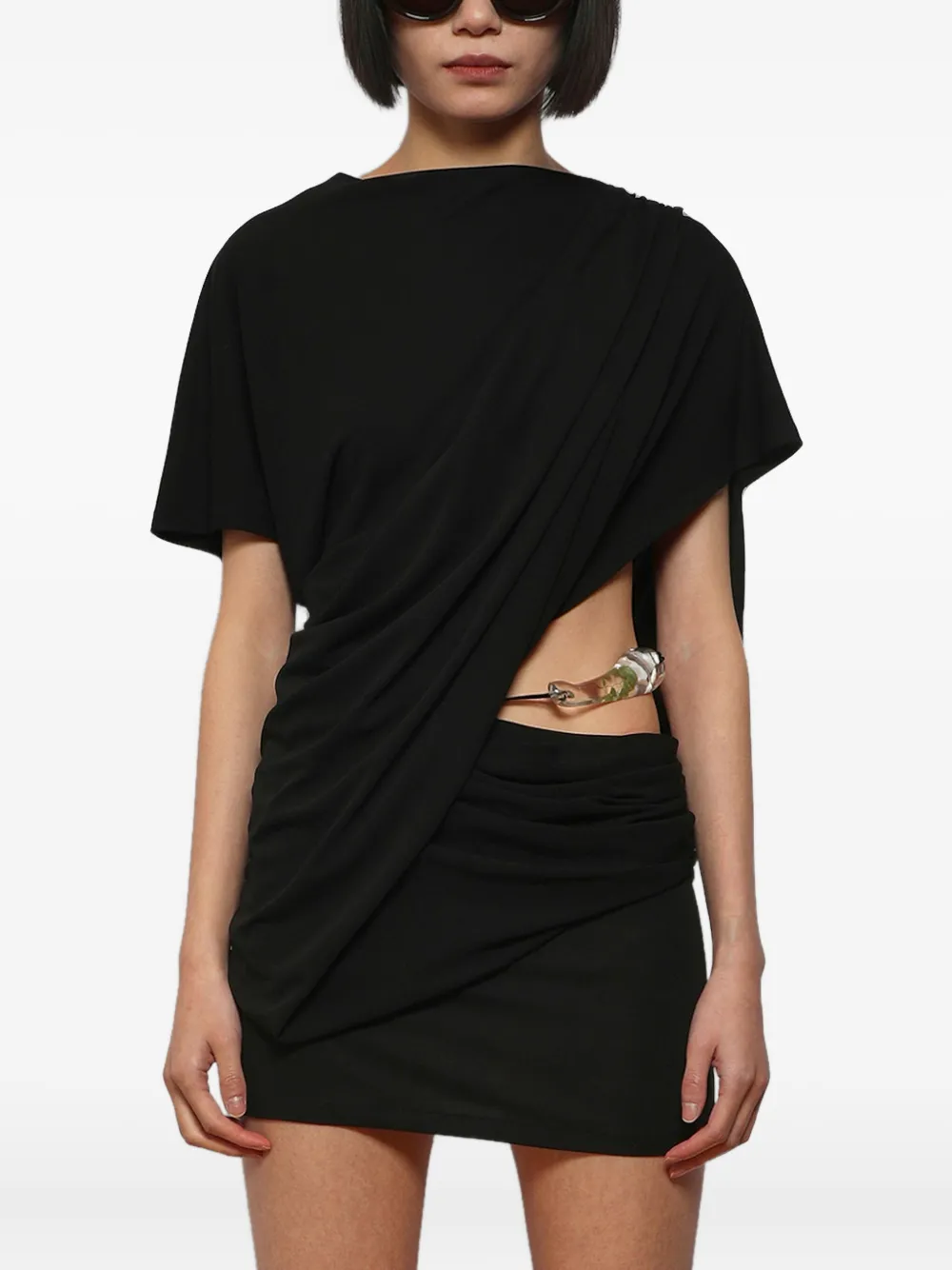 Christopher Esber Black Encased Nature Resin Draped Jersey Minidress In Black