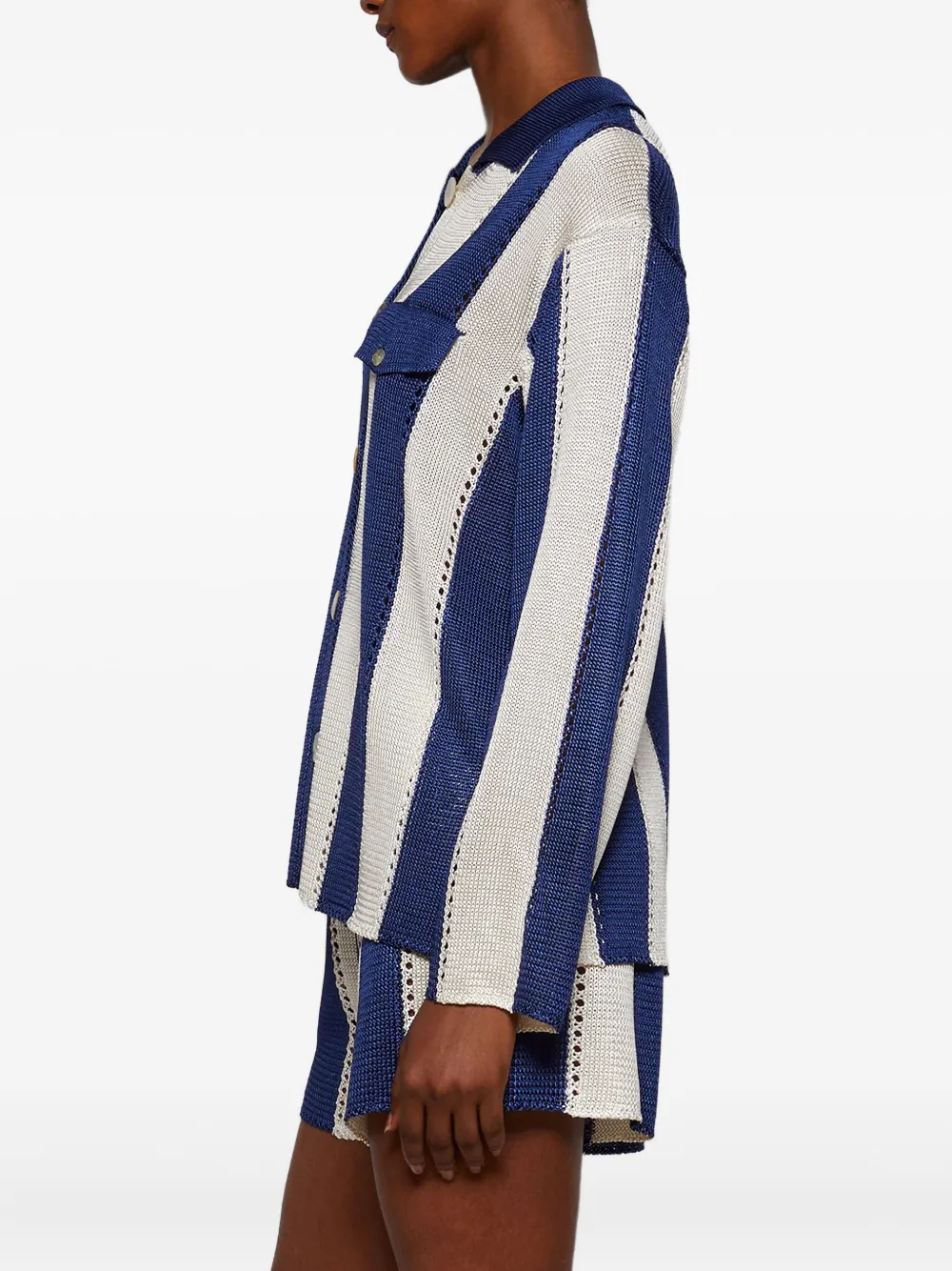 Calle Del Mar Cabana Stripe Long Sleeve Shirt In Blue