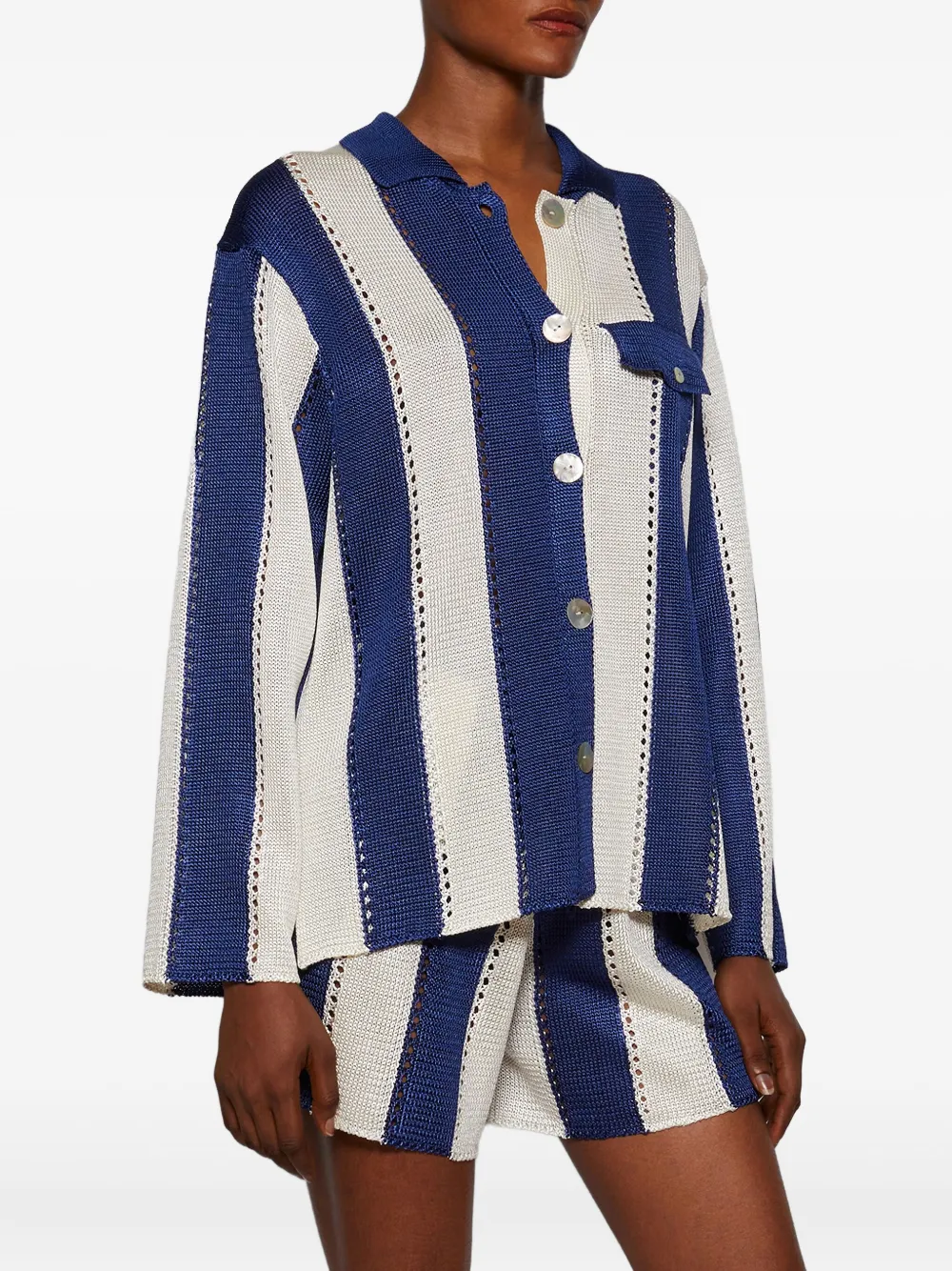 Calle Del Mar Cabana Stripe Long Sleeve Shirt In Blue