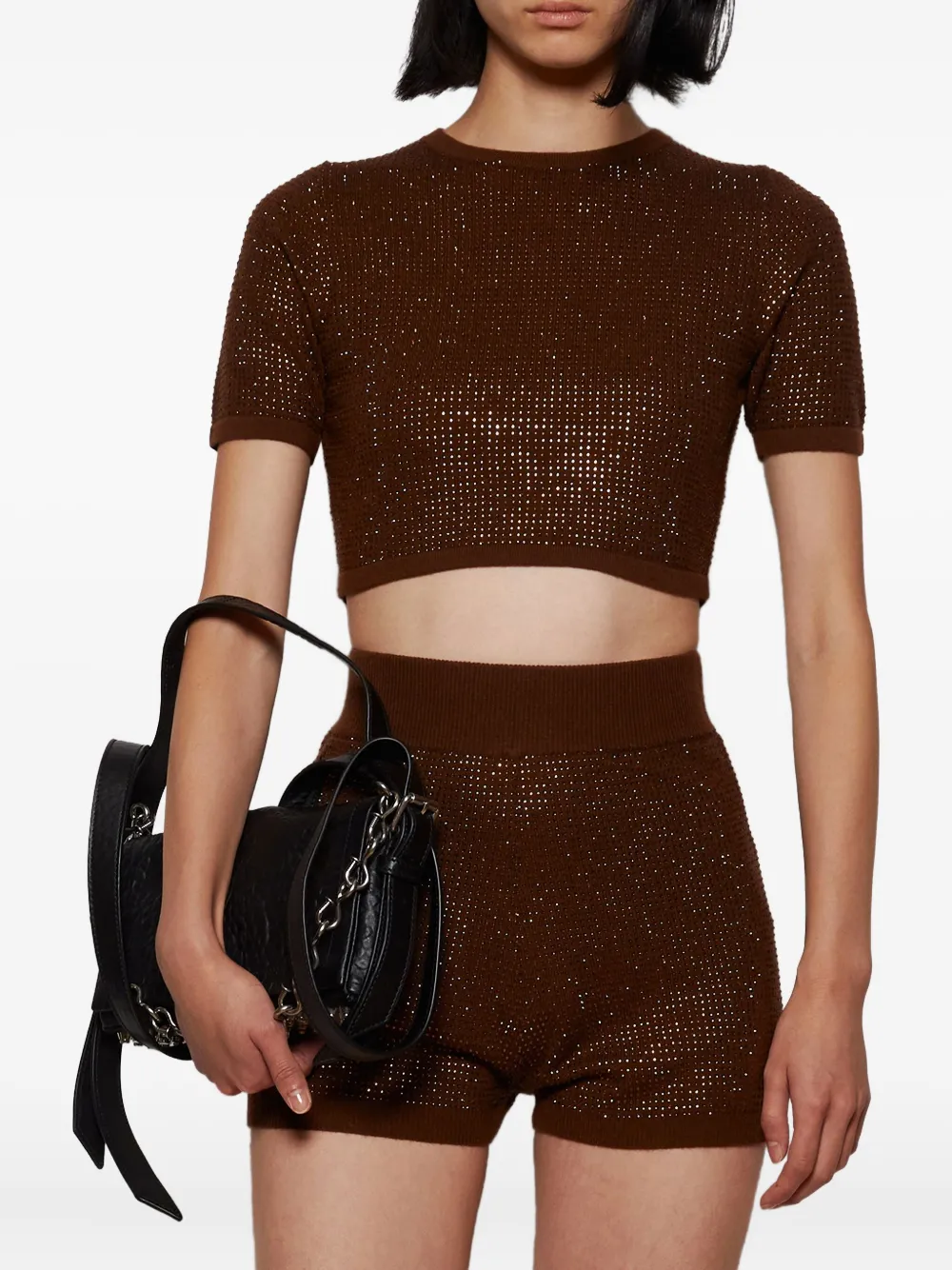  David Koma Cropped T-shirt - Brown 