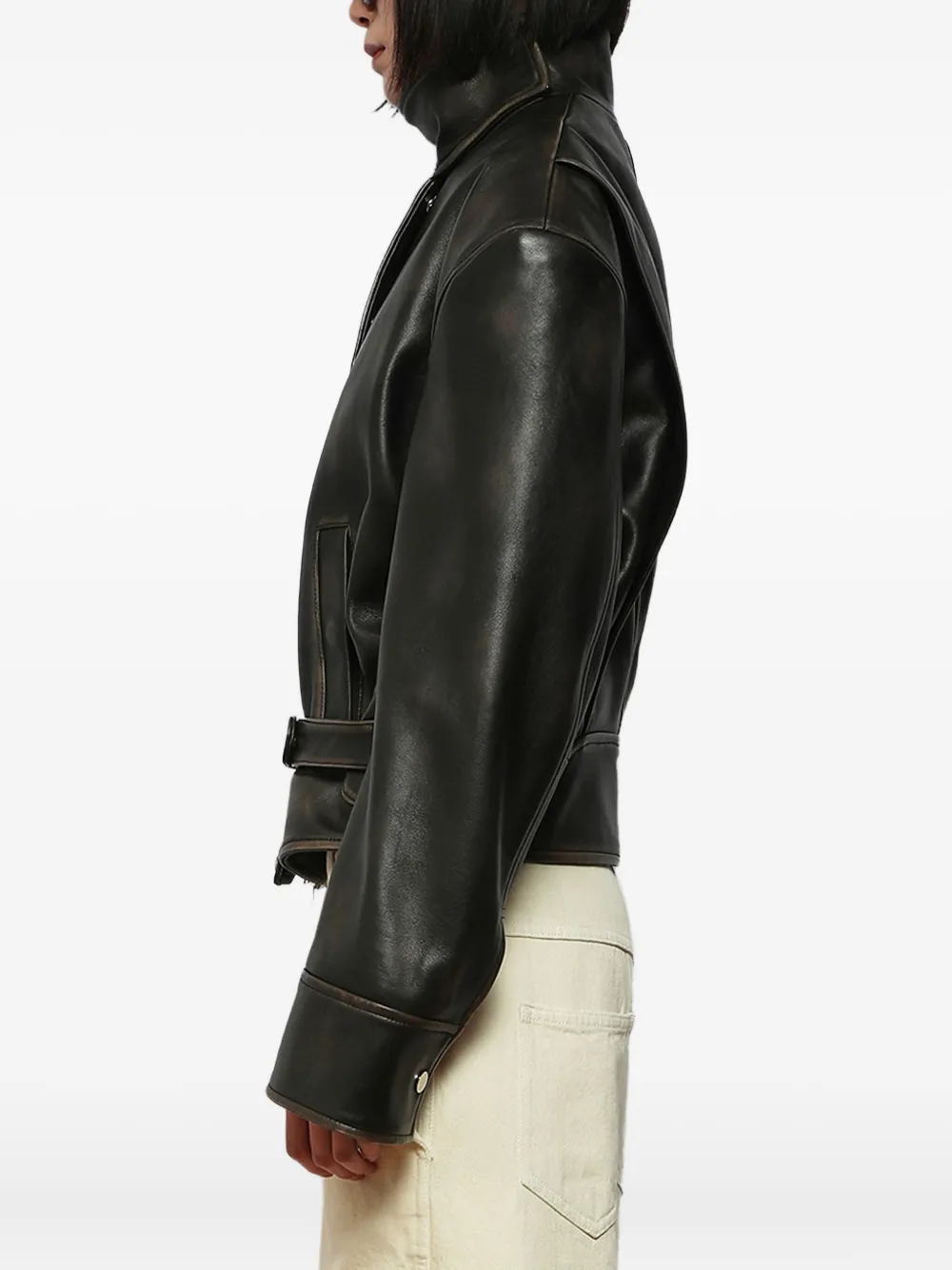 Christopher Esber burnished belted leather jacket Zwart