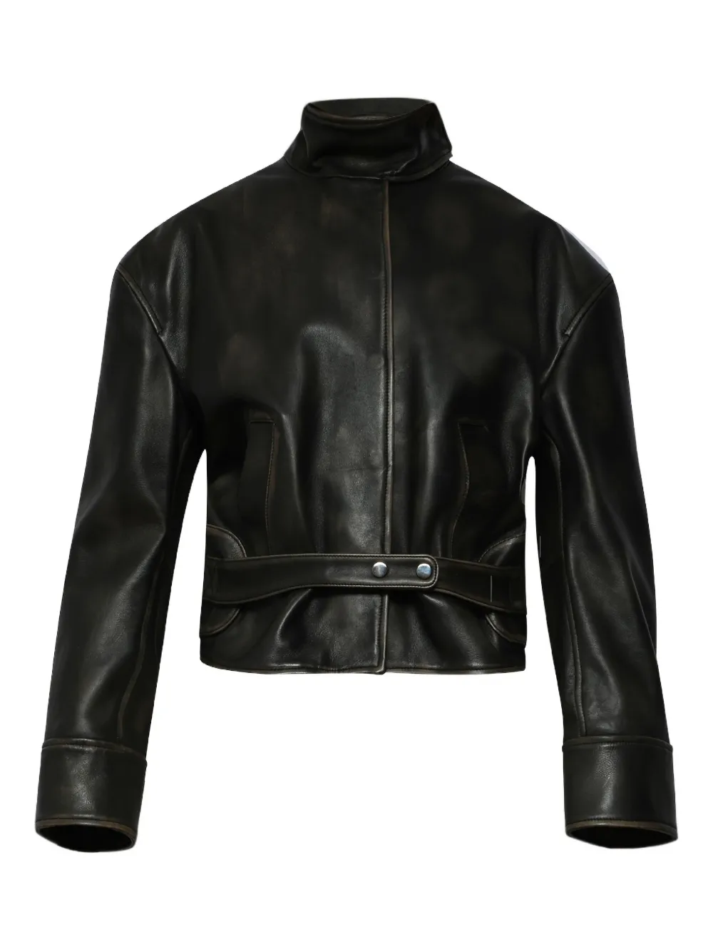 Christopher Esber Burnished Belted Leather Jacket In Black