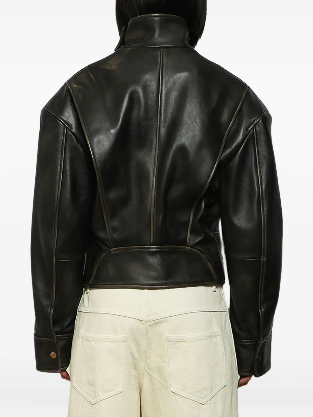 Christopher Esber burnished belted leather jacket Zwart