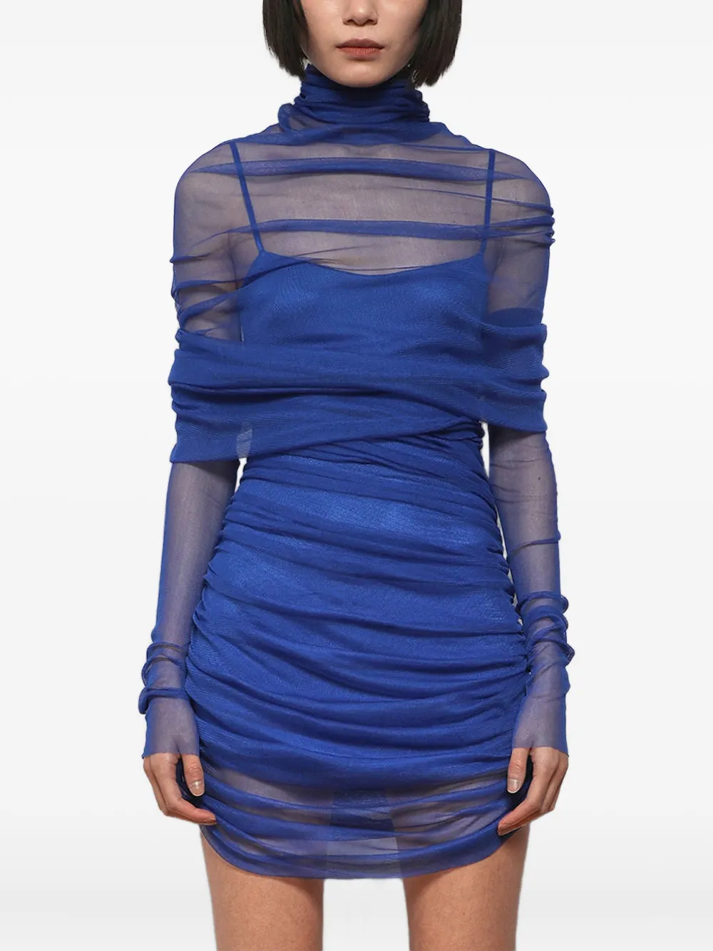 Christopher Esber Sheer Draped Mini Dress In Blue