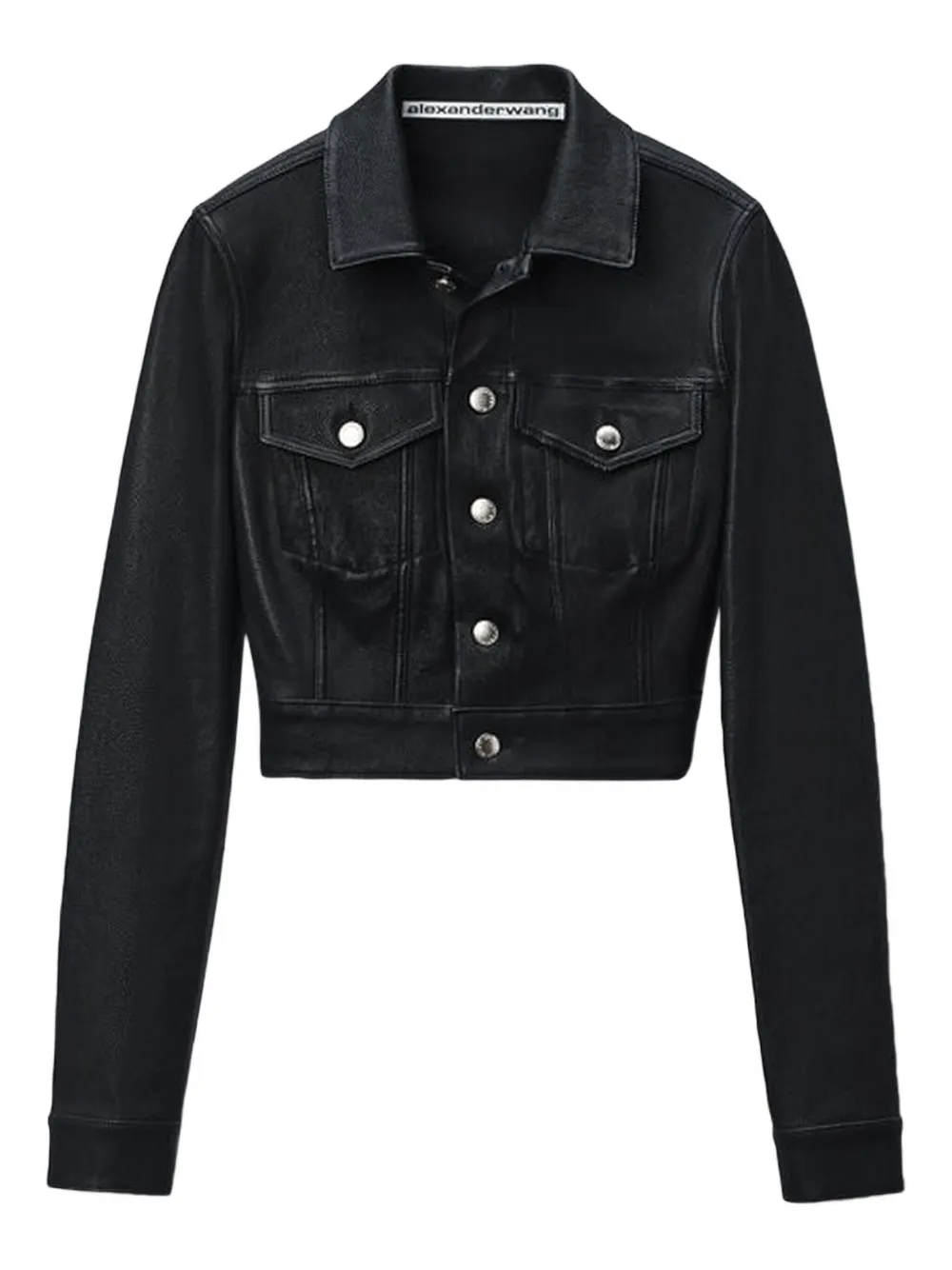 Alexander Wang Black Shrunken Crystal Hotfix Denim Jacket In Black