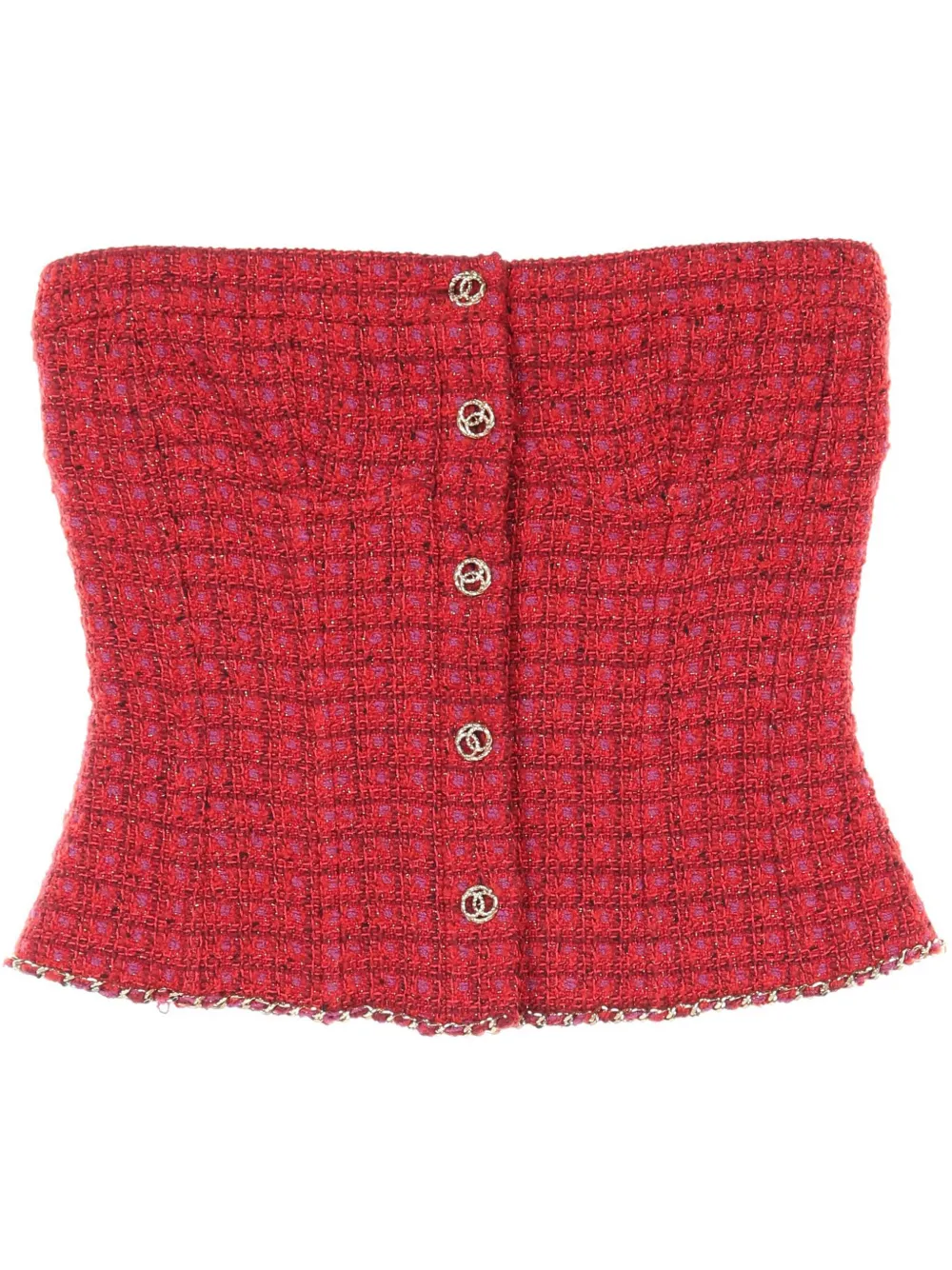 Pre-owned Chanel 1986-1988s Tweed Top In Red