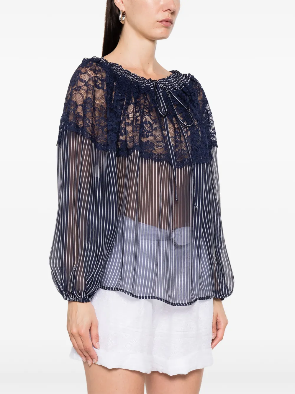ERMANNO FIRENZE Blouse met kanten detail Blauw