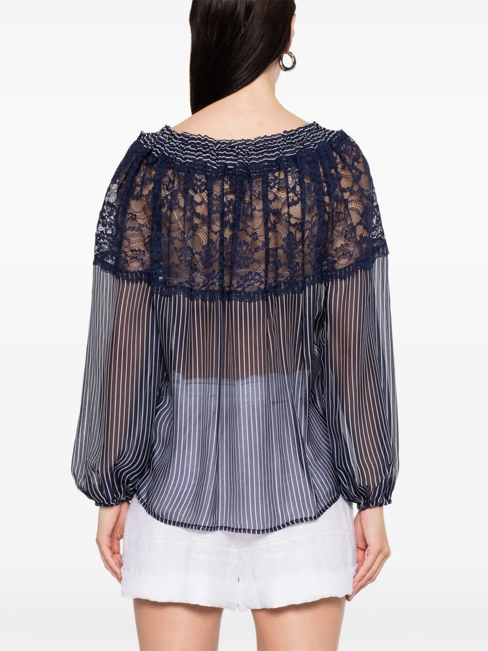 ERMANNO FIRENZE Blouse met kanten detail Blauw