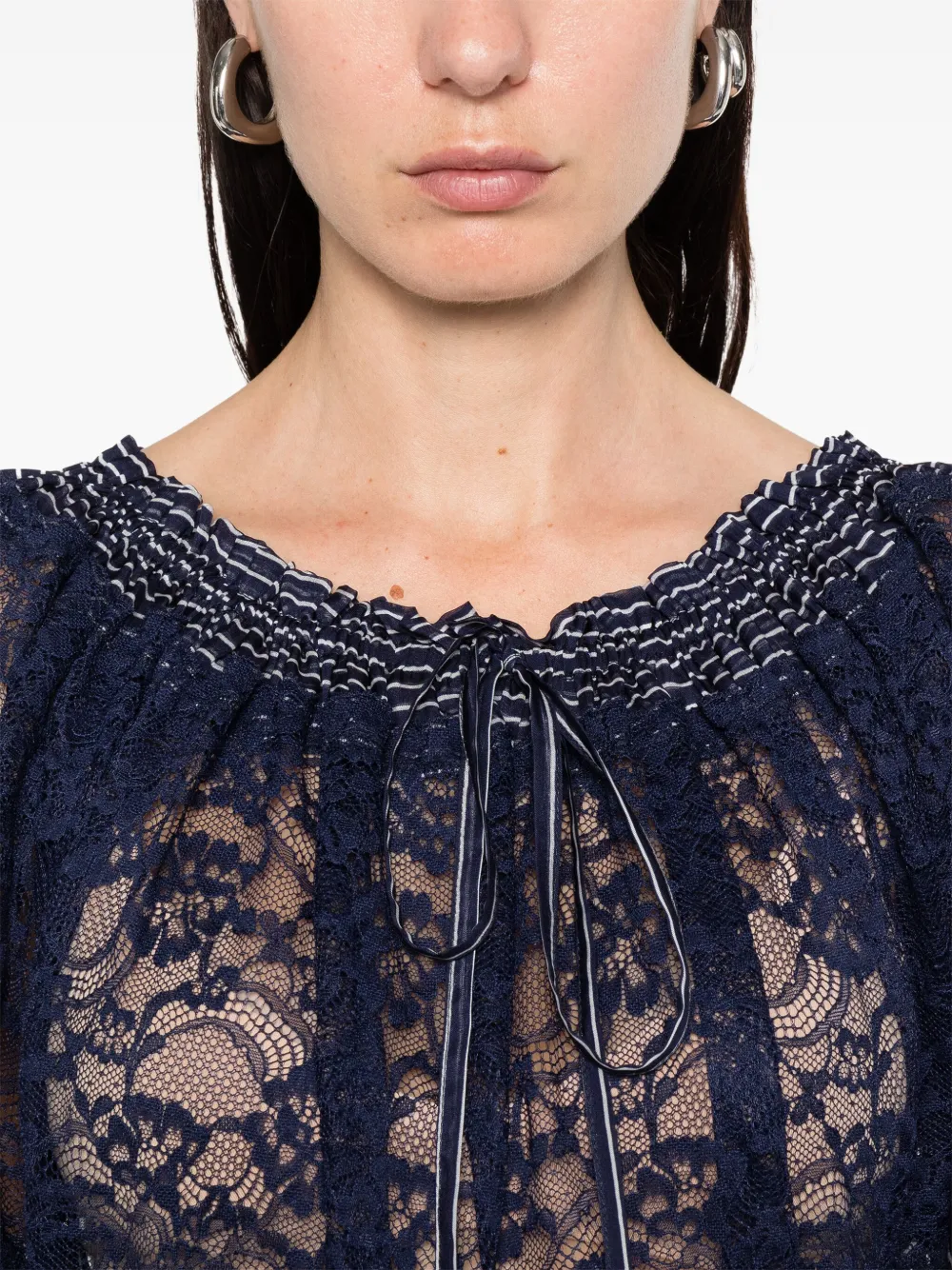 ERMANNO FIRENZE Blouse met kanten detail Blauw