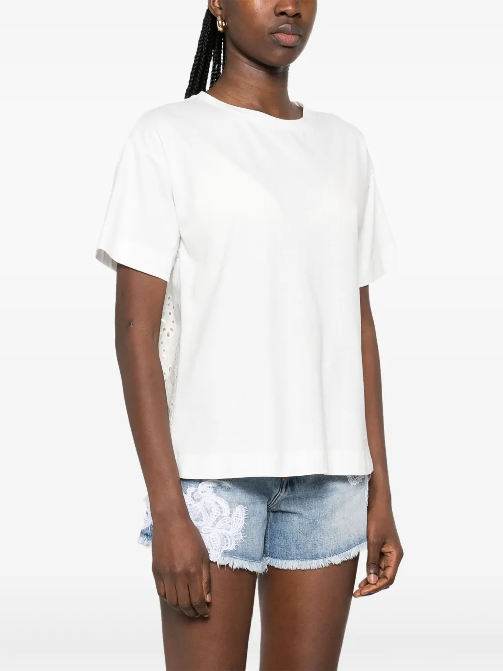 ERMANNO FIRENZE T-shirt met broderie anglaise vlakken Wit