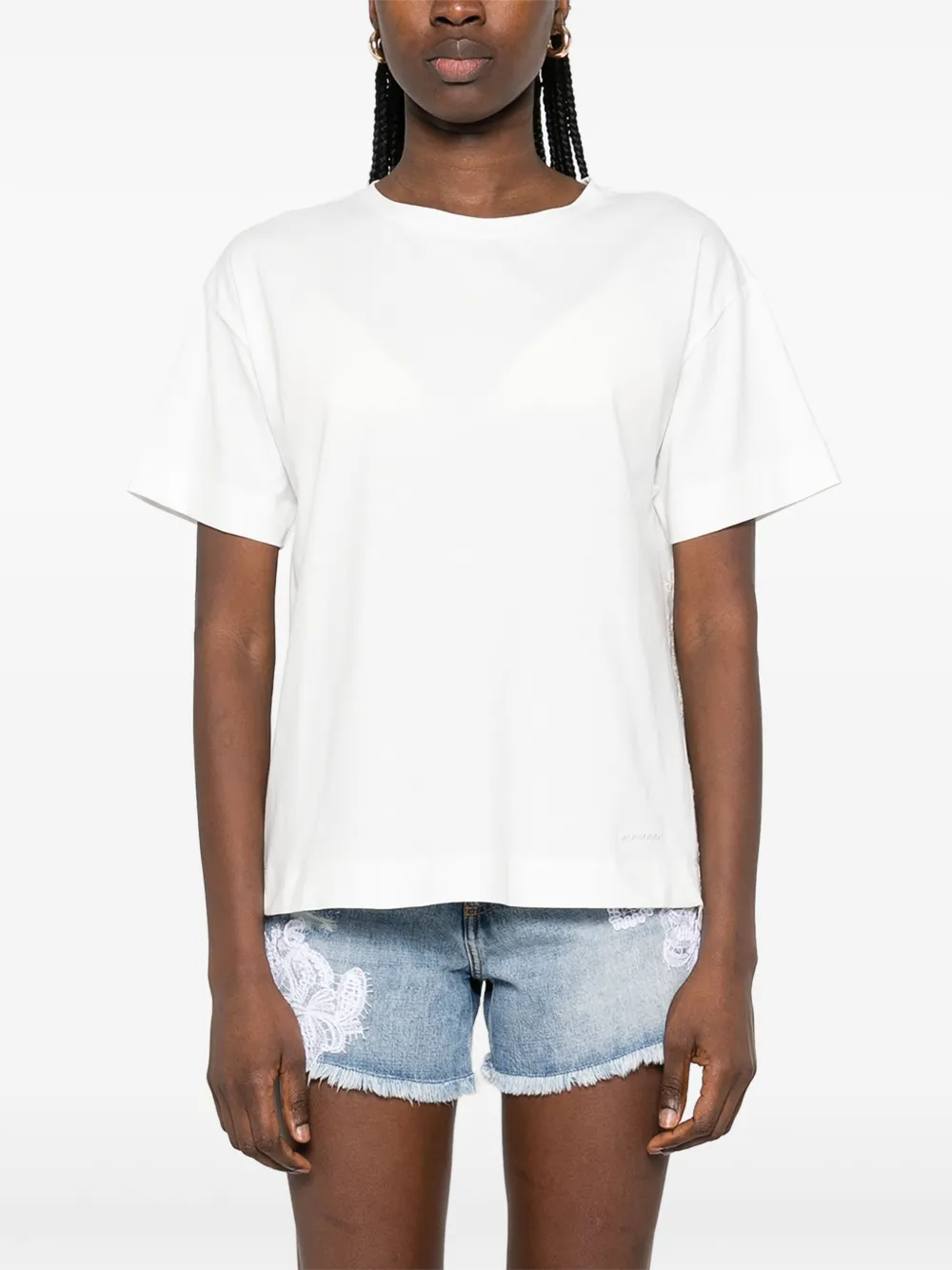 ERMANNO FIRENZE T-shirt met broderie anglaise vlakken Wit