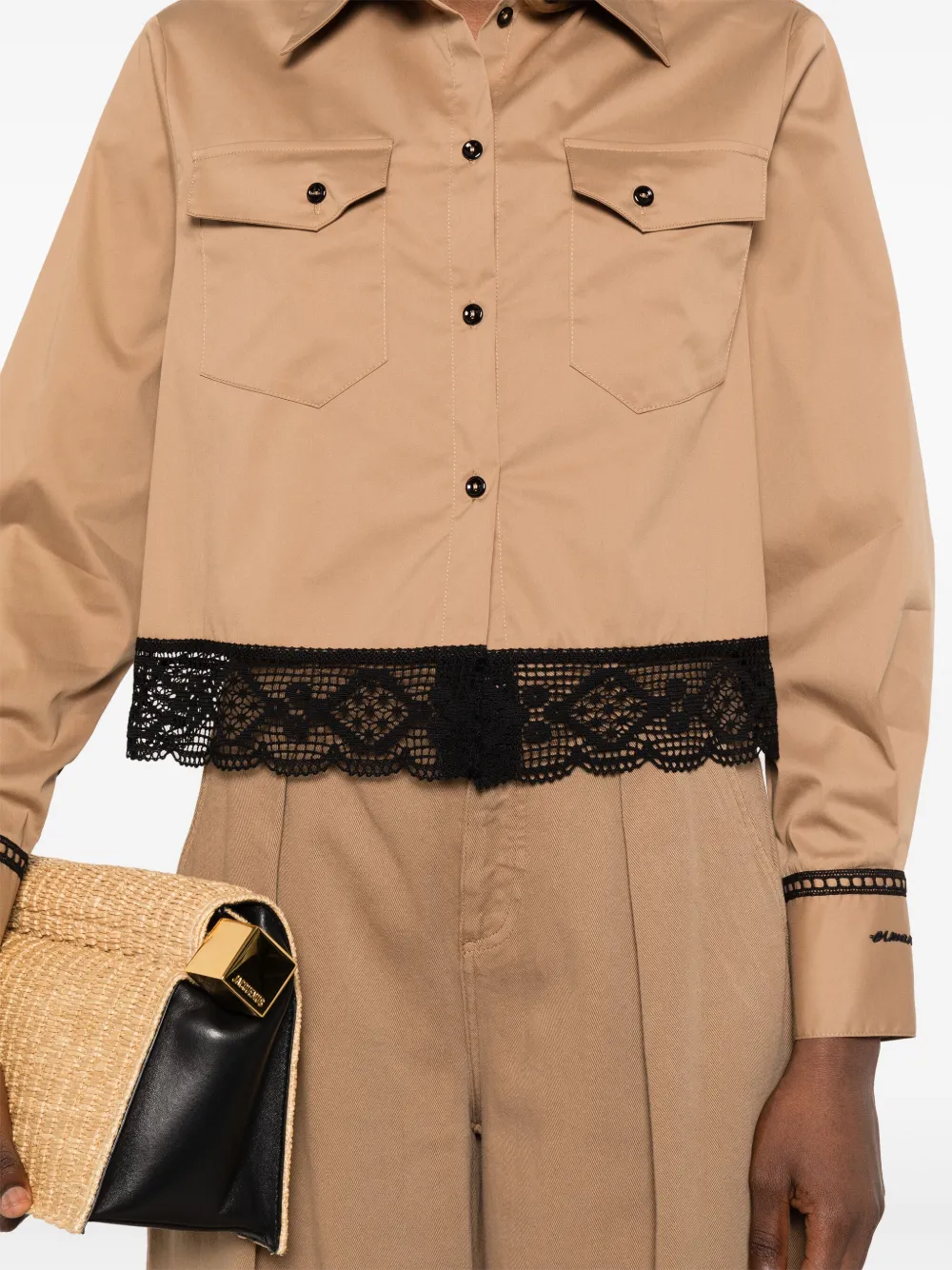 ERMANNO FIRENZE Blouse met kant Bruin