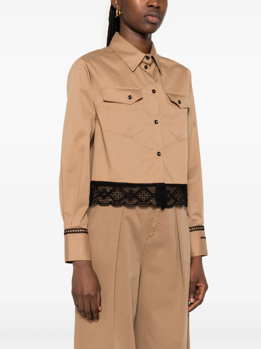 ERMANNO FIRENZE Blouse met kant Bruin