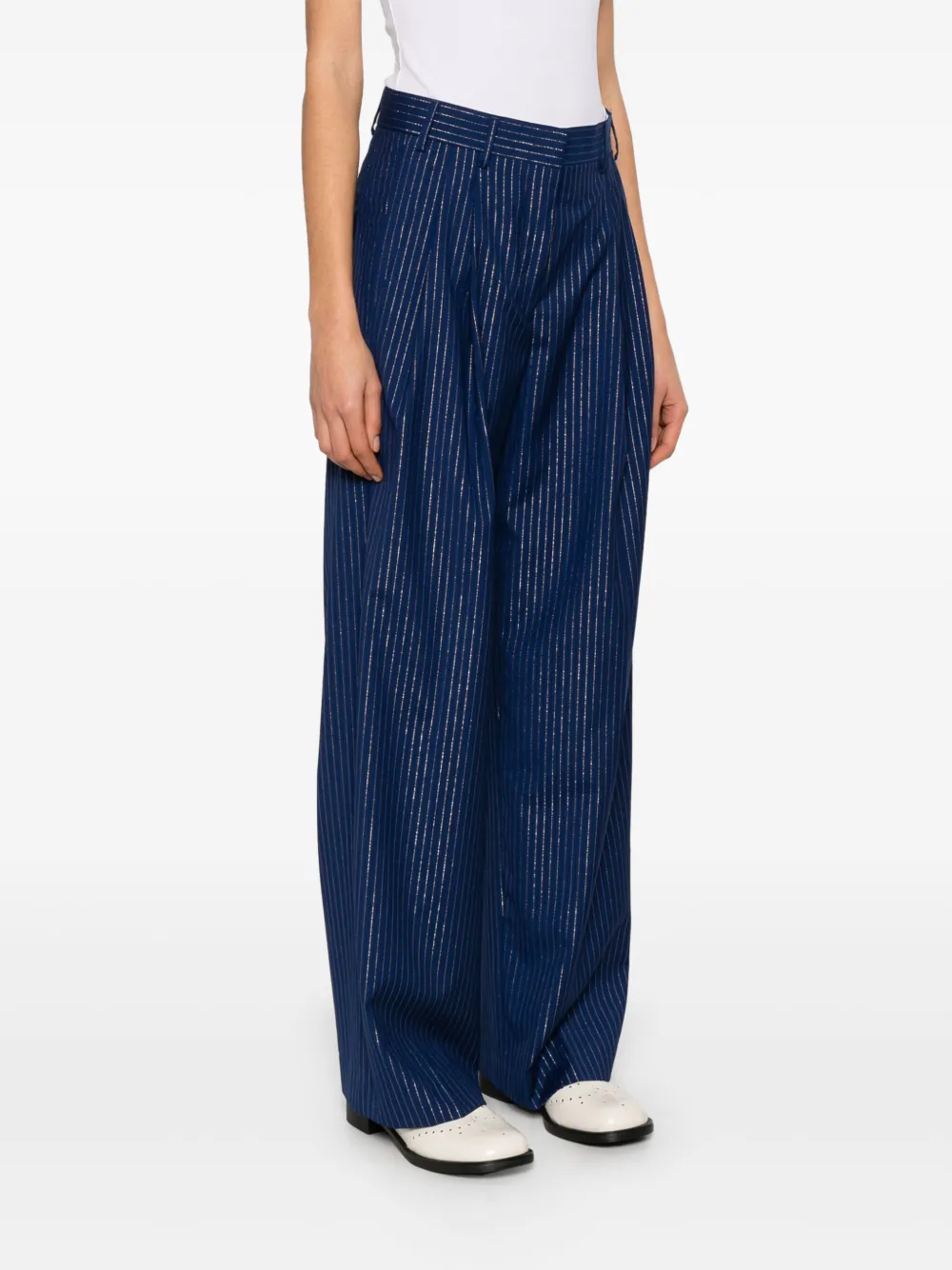 A Paper Kid Broek met krijtstreep Blauw