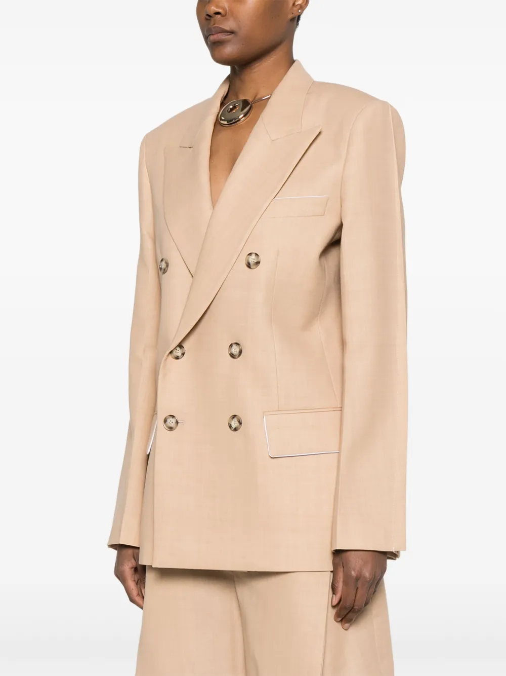 Shop Victoria Beckham Double-breasted Blazer In Neutrals
