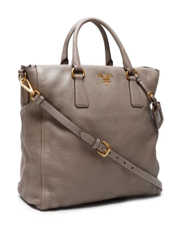 Prada Pre-Owned 2000-2020 Leather Tote Bag Neutrals FARFETCH IN