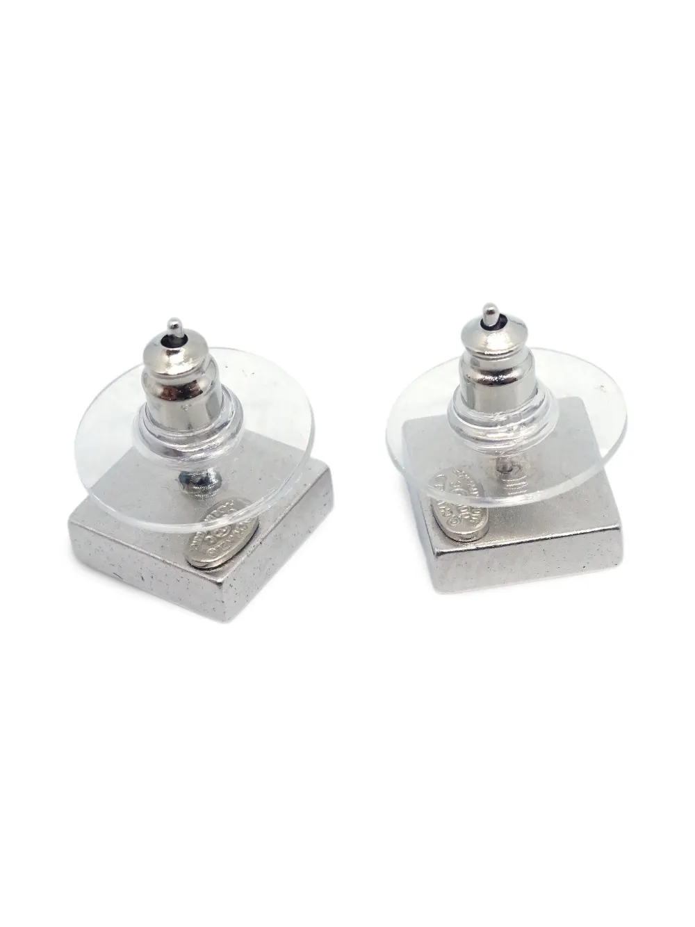 Pre-owned Chanel 2000 Square Stud Earrings In Silver